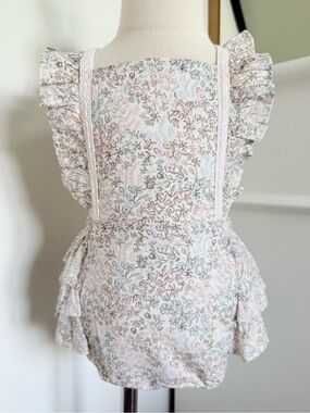 NWT Jamie Kay Floral Ruffle Bubble Romper 3Y Cream Pink Cross Back Girls